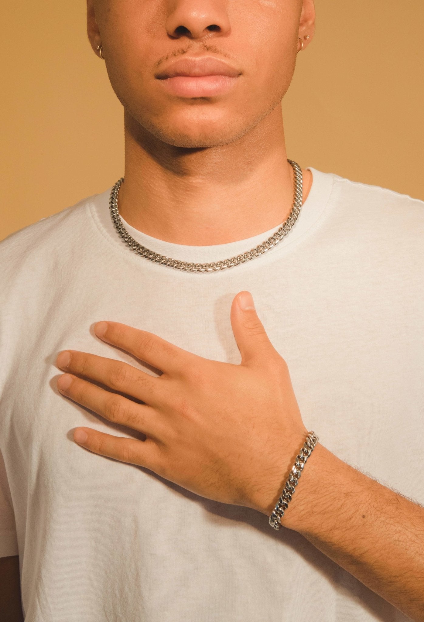 8mm Miami Cuban Chain + Bracelet Bundle - White Gold - Cernucci